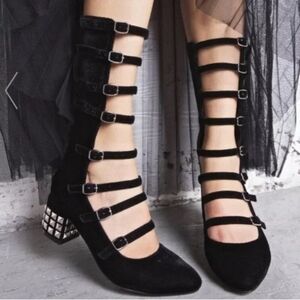 CURRENT MOOD Velvet Gladiator Mary Janes Boots 9 Goth Witchy Macabre Whimsigoth